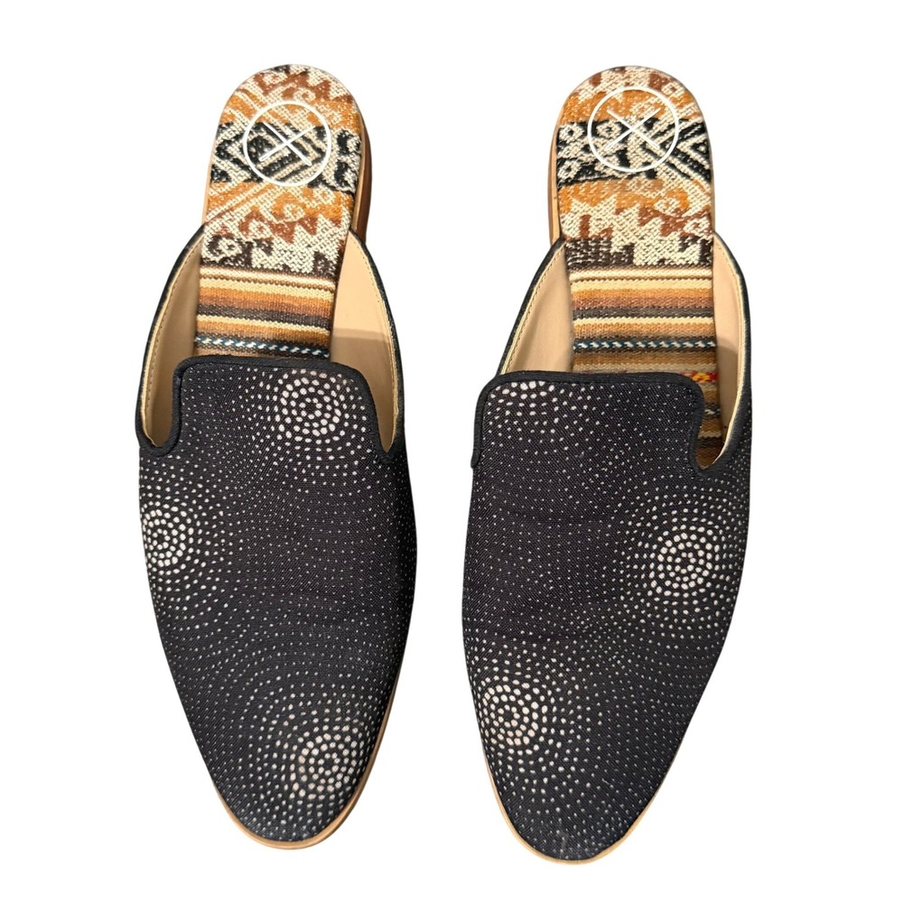 Inkkas Women Black Dotted Spiral Southwestern Fabric Mules Shoes Size 8 EUR 39